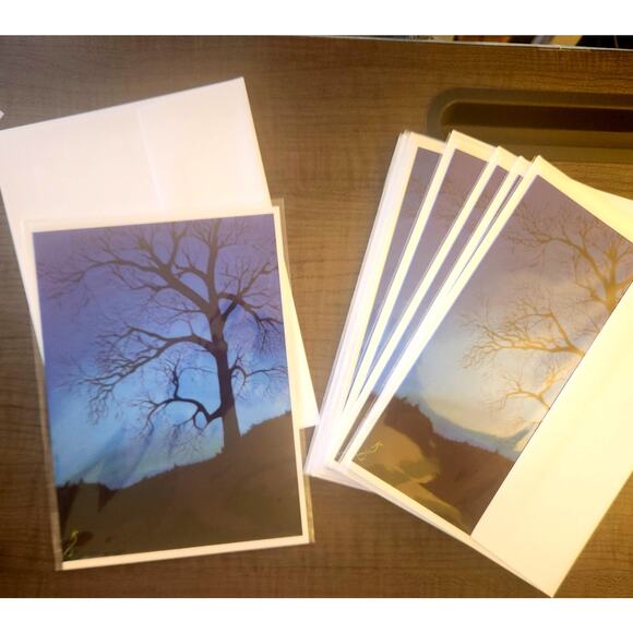 Walnut Tree in Winter 5"x7" Greeting Cards Set of 5 Acid Free Art Print Abstract - Picture 4 of 5